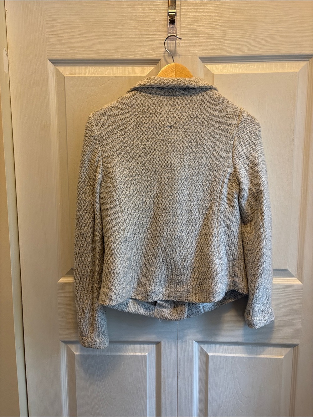 LOFT Light Gray Knit Zip-Front Moto Jacket - Picture 7 of 7